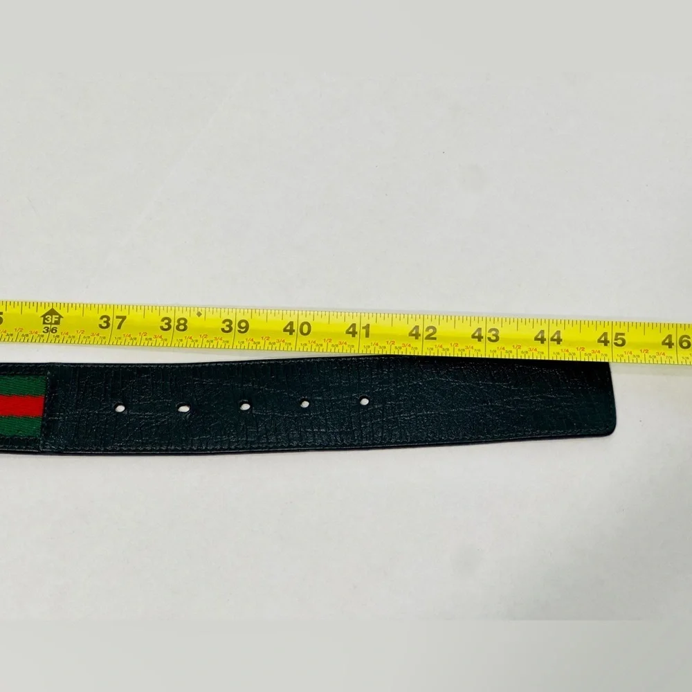 Gucci Web Canvas Black Leather Belt 114984 Silver Interlocking G Buckle 100/40